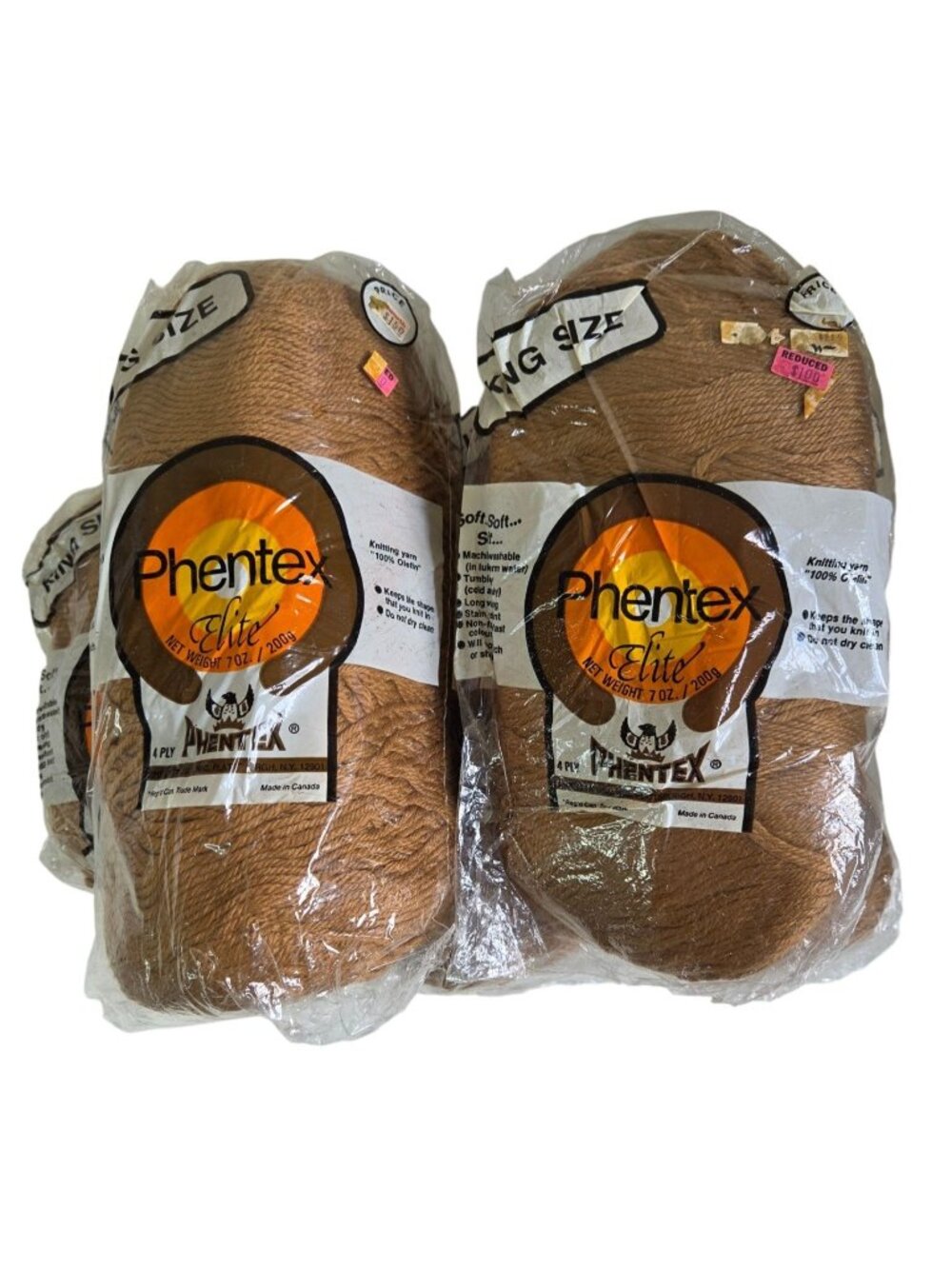 Vtg Phentex Elite Knitting Yarn Lot Of 5 Skeins 4 Ply 100% Olefin Caramel Brown